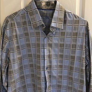 Tasso Elba grey and blue casual button down